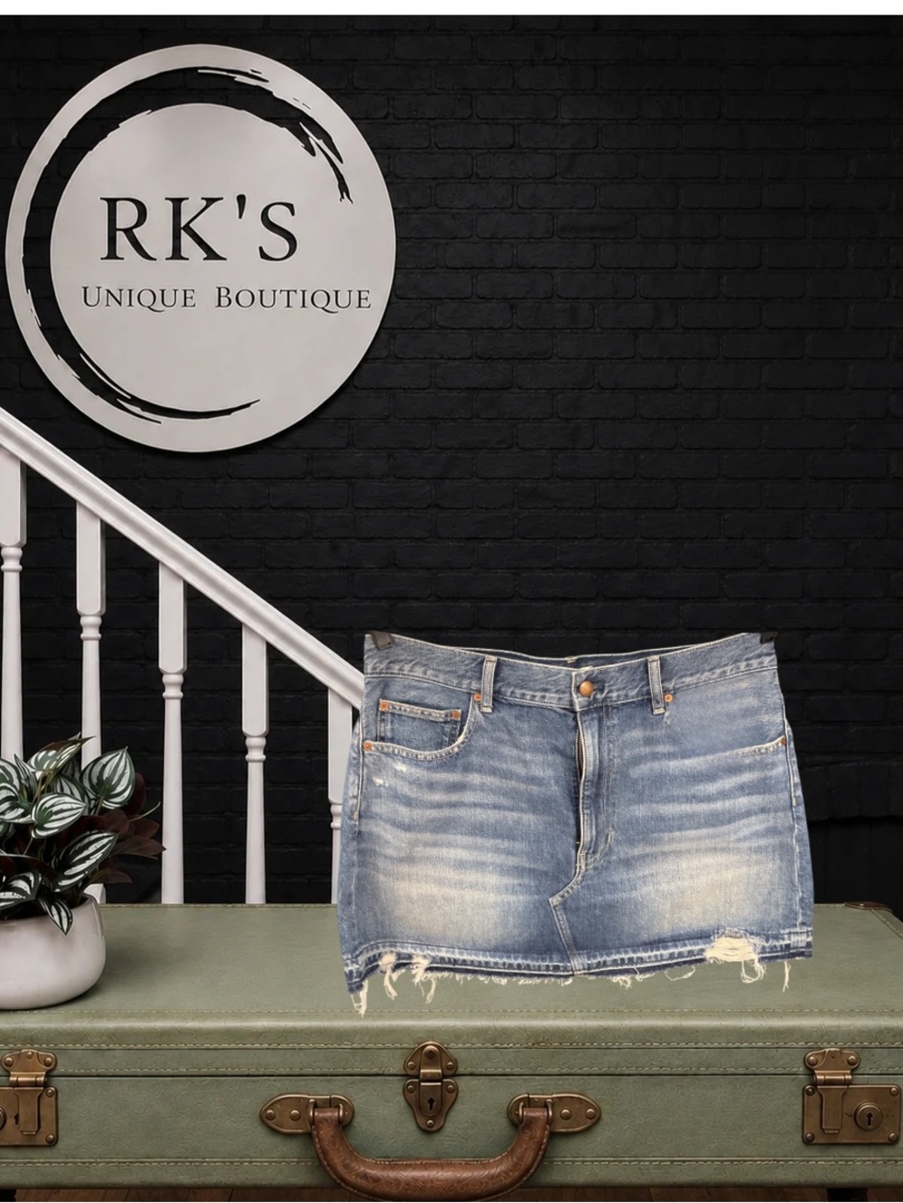 Madewell Light Blue Distressed Denim Mini Skirt